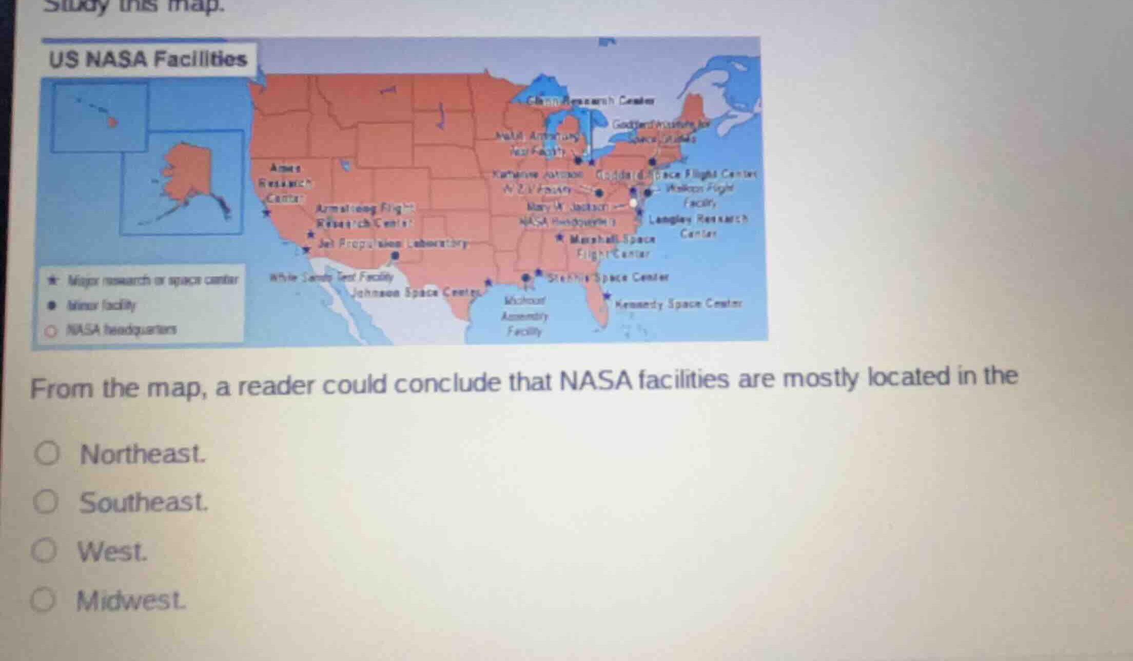 study this map. from the map, a reader could conclude that nasa facilit…