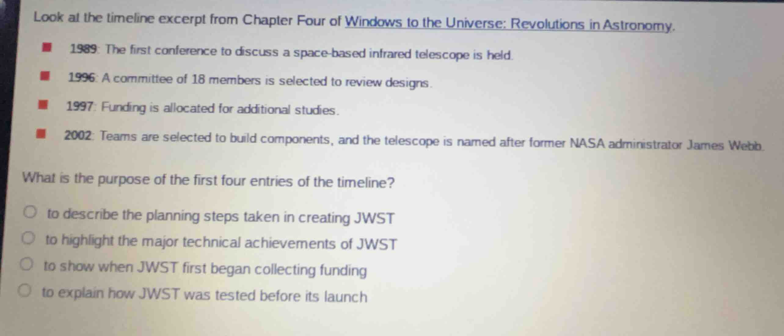 look at the timeline excerpt from chapter four of windows to the univer…