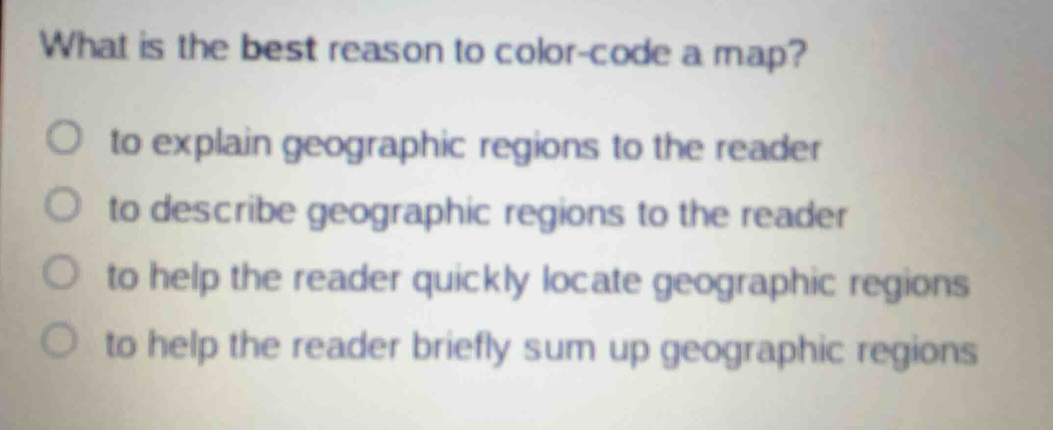 what is the best reason to color-code a map? to explain geographic regi…