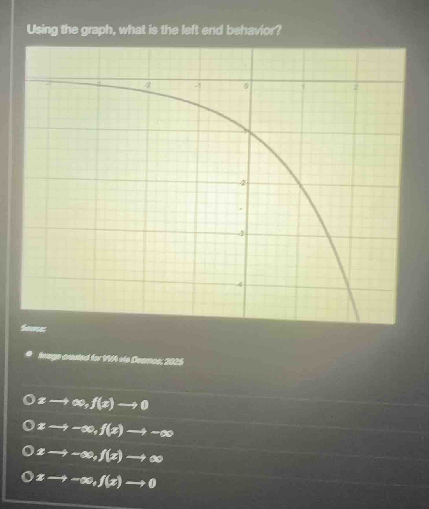 using the graph, what is the left end behavior? \\(x \ ightarrow \\inft…
