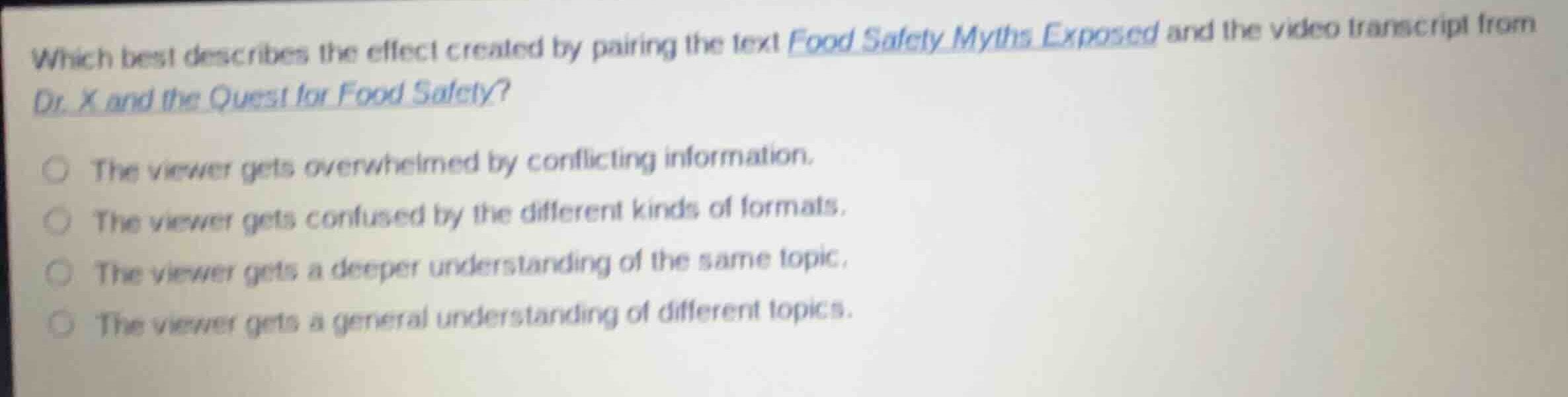 which best describes the effect created by pairing the text food safety…