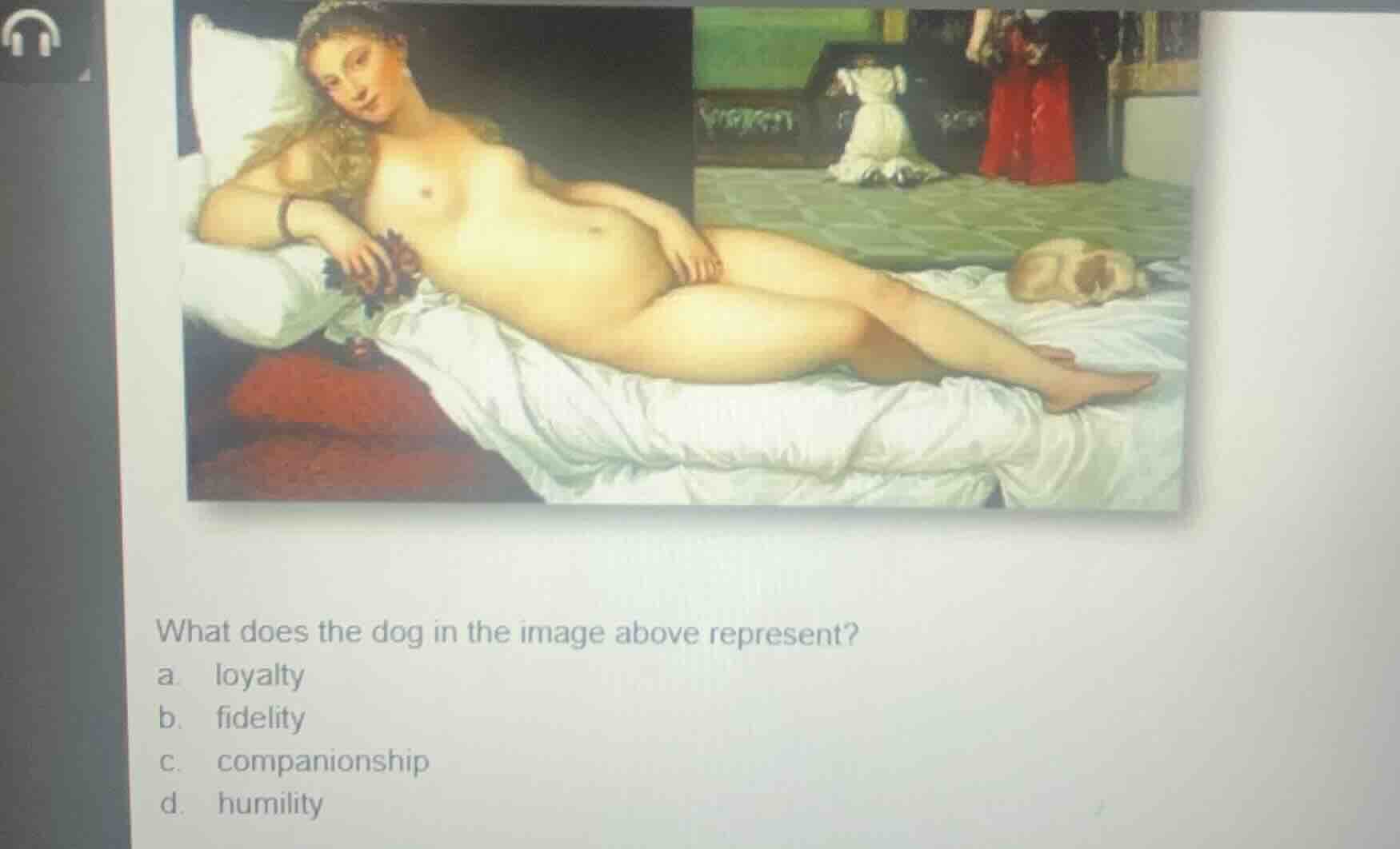 what does the dog in the image above represent? a. loyalty b. fidelity …