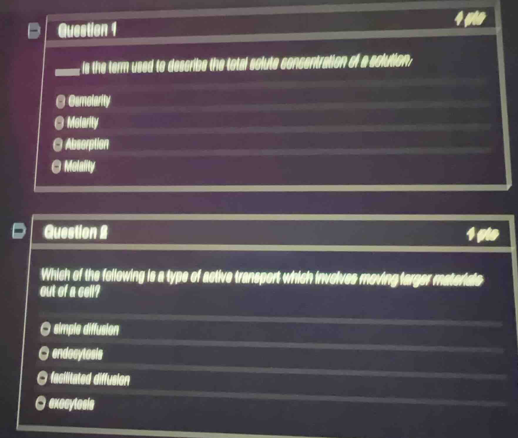 question 1 ___ is the term used to describe the total solute concentrat…