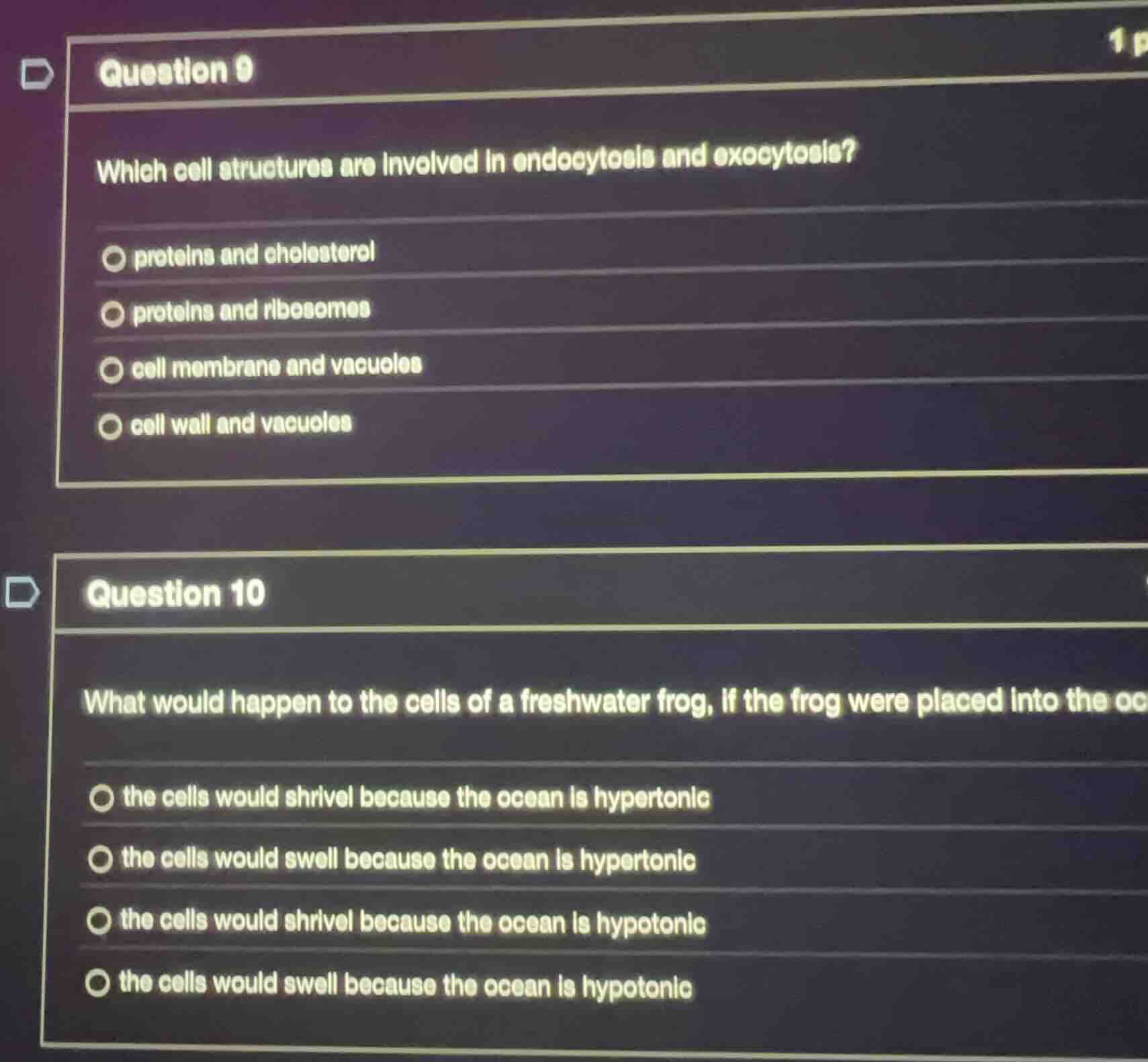question 9 which cell structures are involved in endocytosis and exocyt…