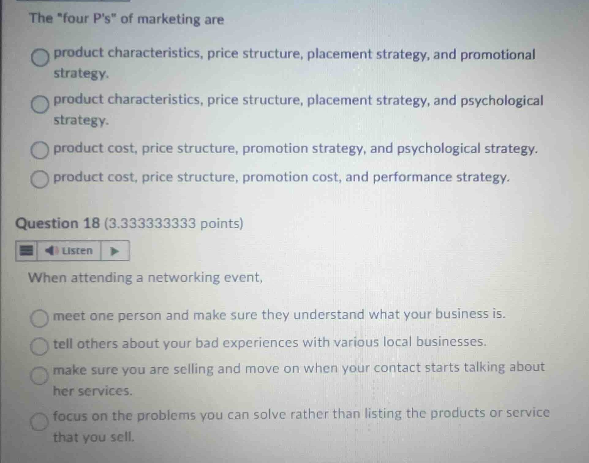 the \four ps\ of marketing are product characteristics, price structure…