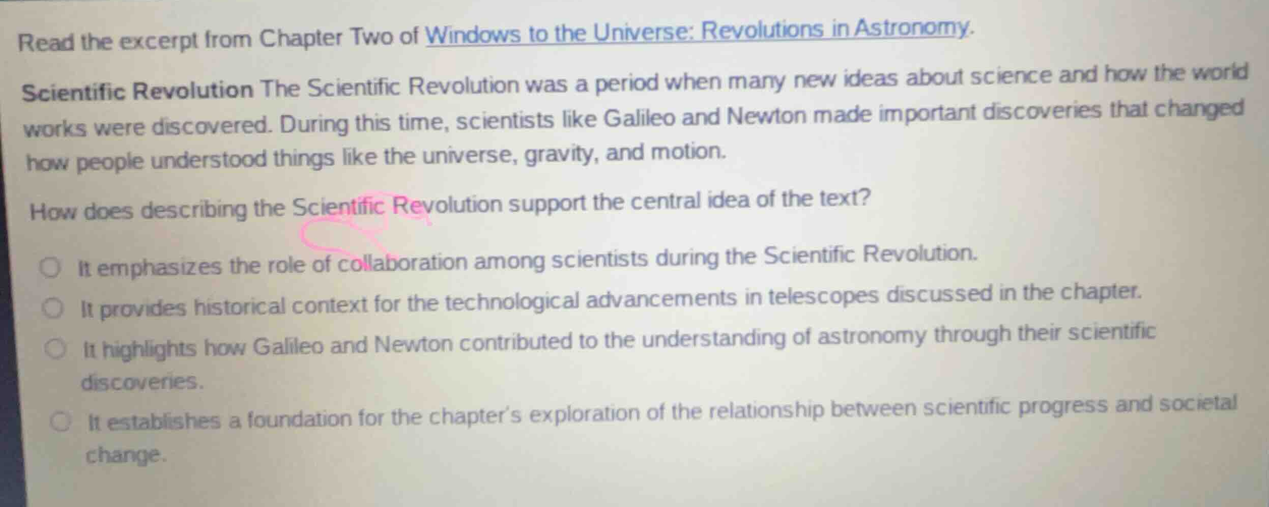 read the excerpt from chapter two of windows to the universe: revolutio…