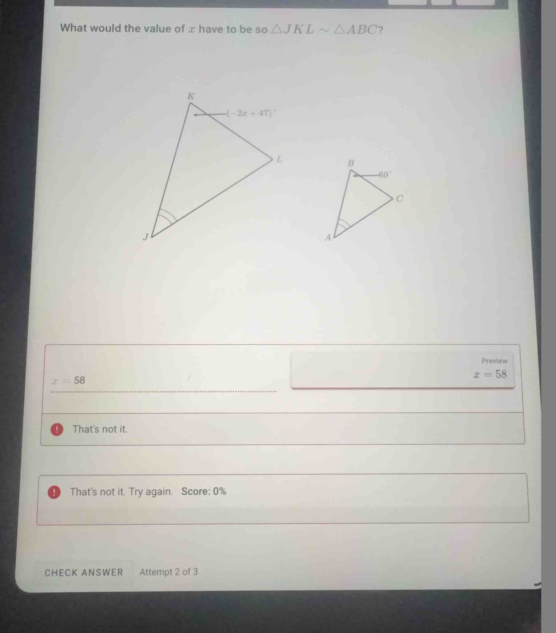 what would the value of \\(x\\) have to be so \\(\\delta jkl \\sim \\de…