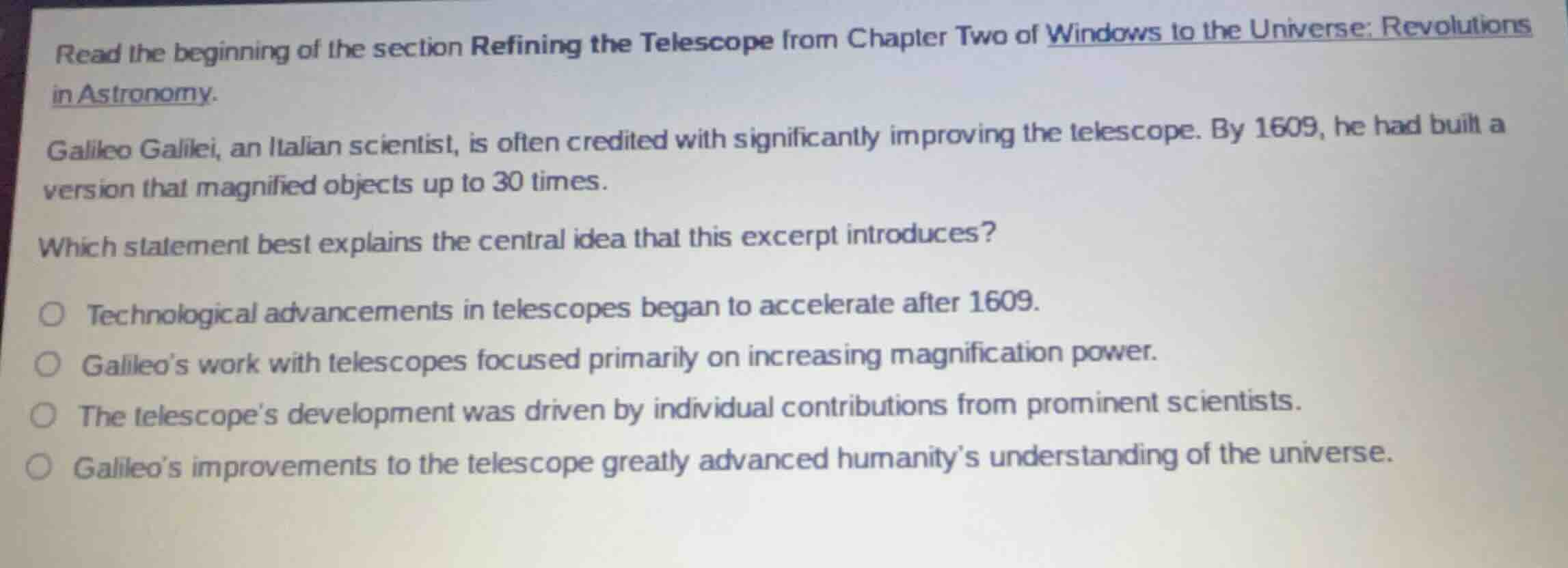 read the beginning of the section refining the telescope from chapter t…