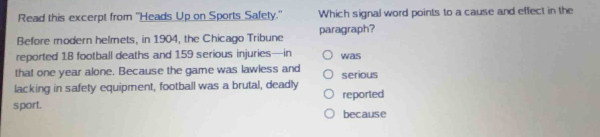 read this excerpt from \heads up on sports safety.\ before modern helme…