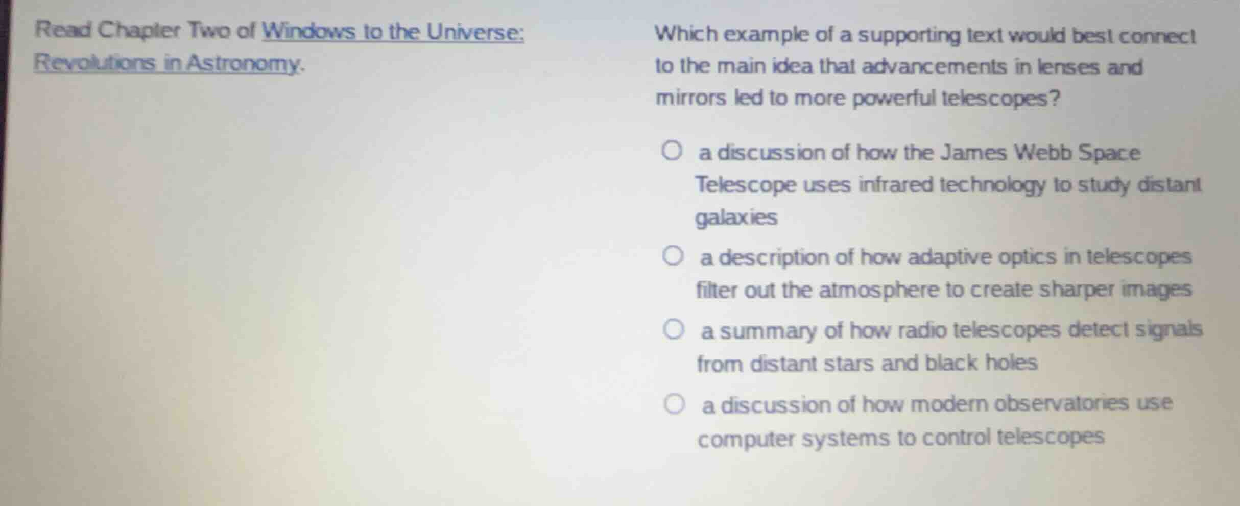 read chapter two of windows to the universe: revolutions in astronomy. …