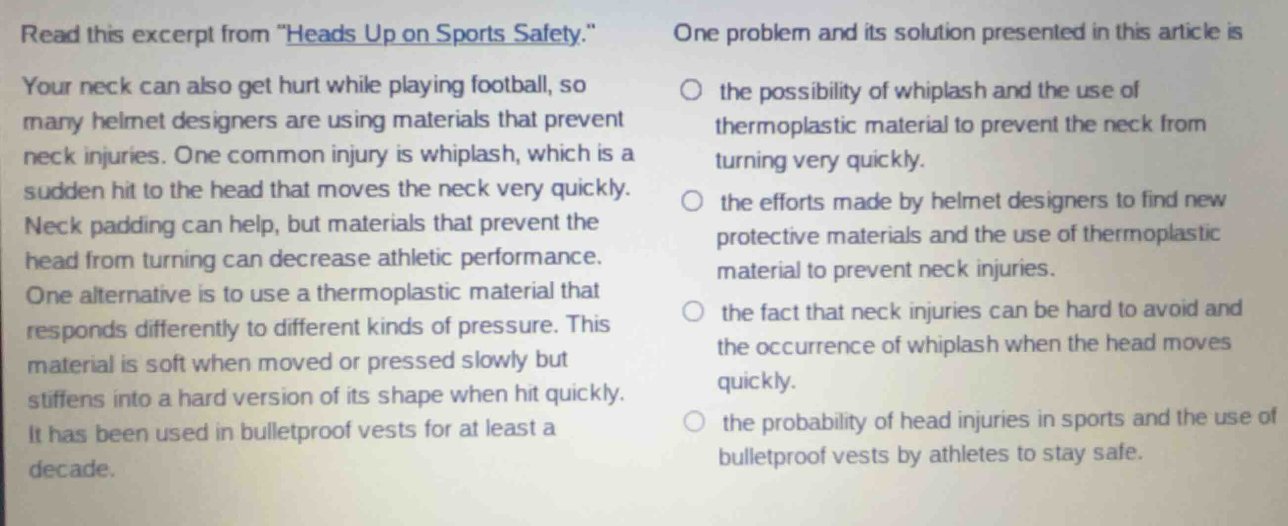 read this excerpt from \heads up on sports safety.\ your neck can also …