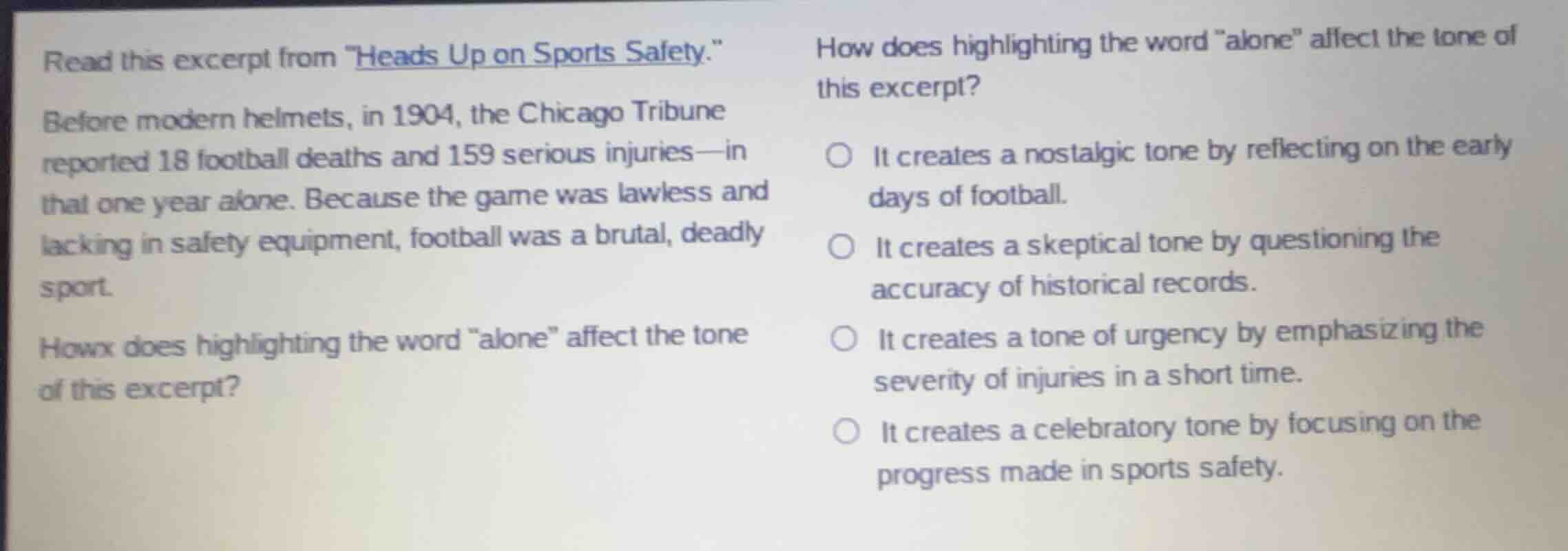 read this excerpt from \heads up on sports safety.\ before modern helme…