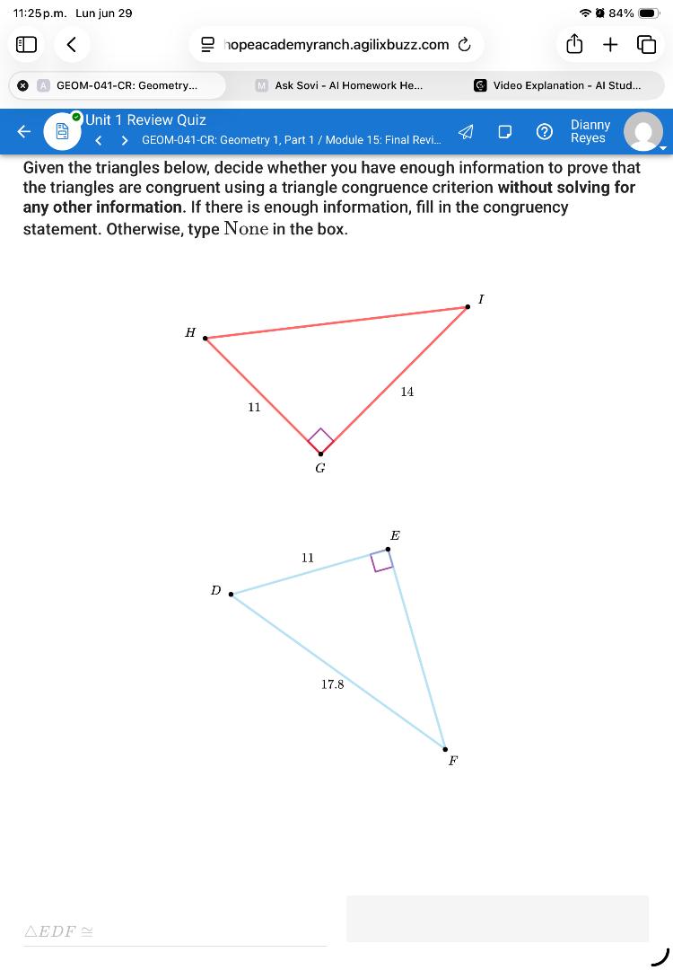 given the triangles below, decide whether you have enough information t…