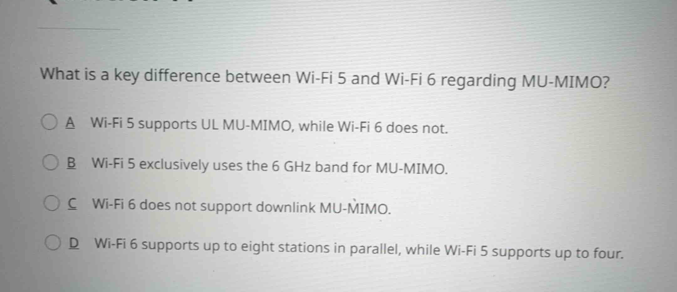 what is a key difference between wi-fi 5 and wi-fi 6 regarding mu-mimo?…