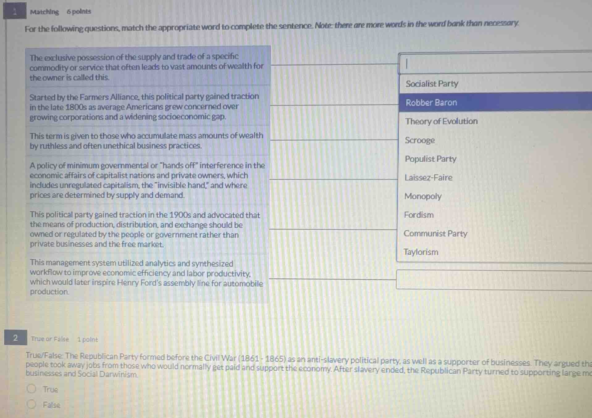 matching 6 points for the following questions, match the appropriate wo…