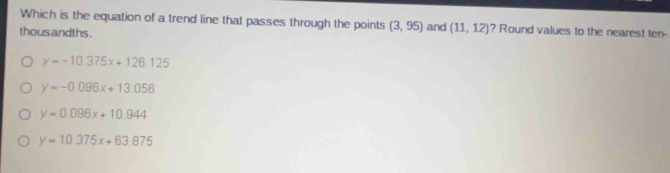 which is the equation of a trend line that passes through the points (3…