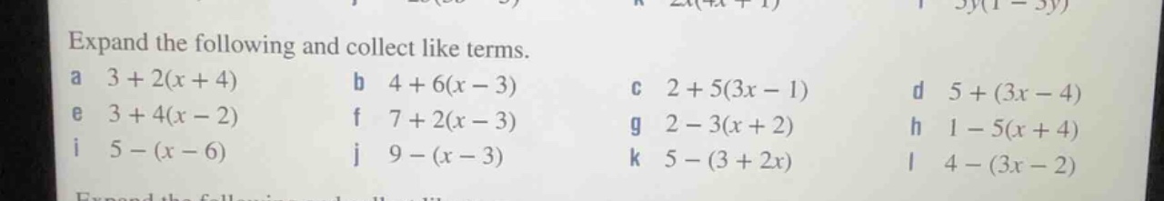 expand the following and collect like terms. a \\(3 + 2(x + 4)\\) b \\(…
