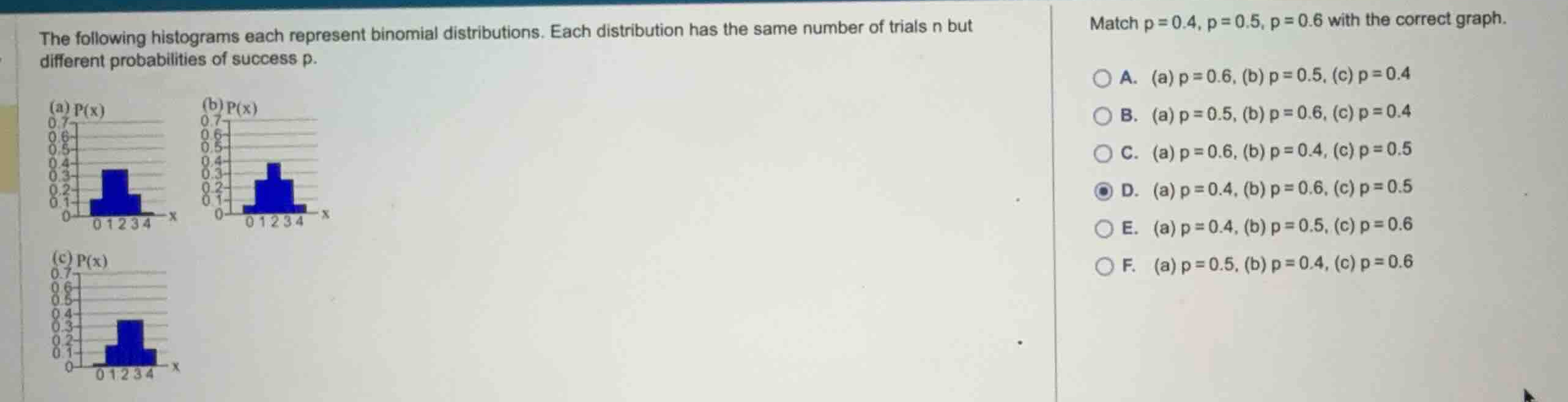 the following histograms each represent binomial distributions. each di…