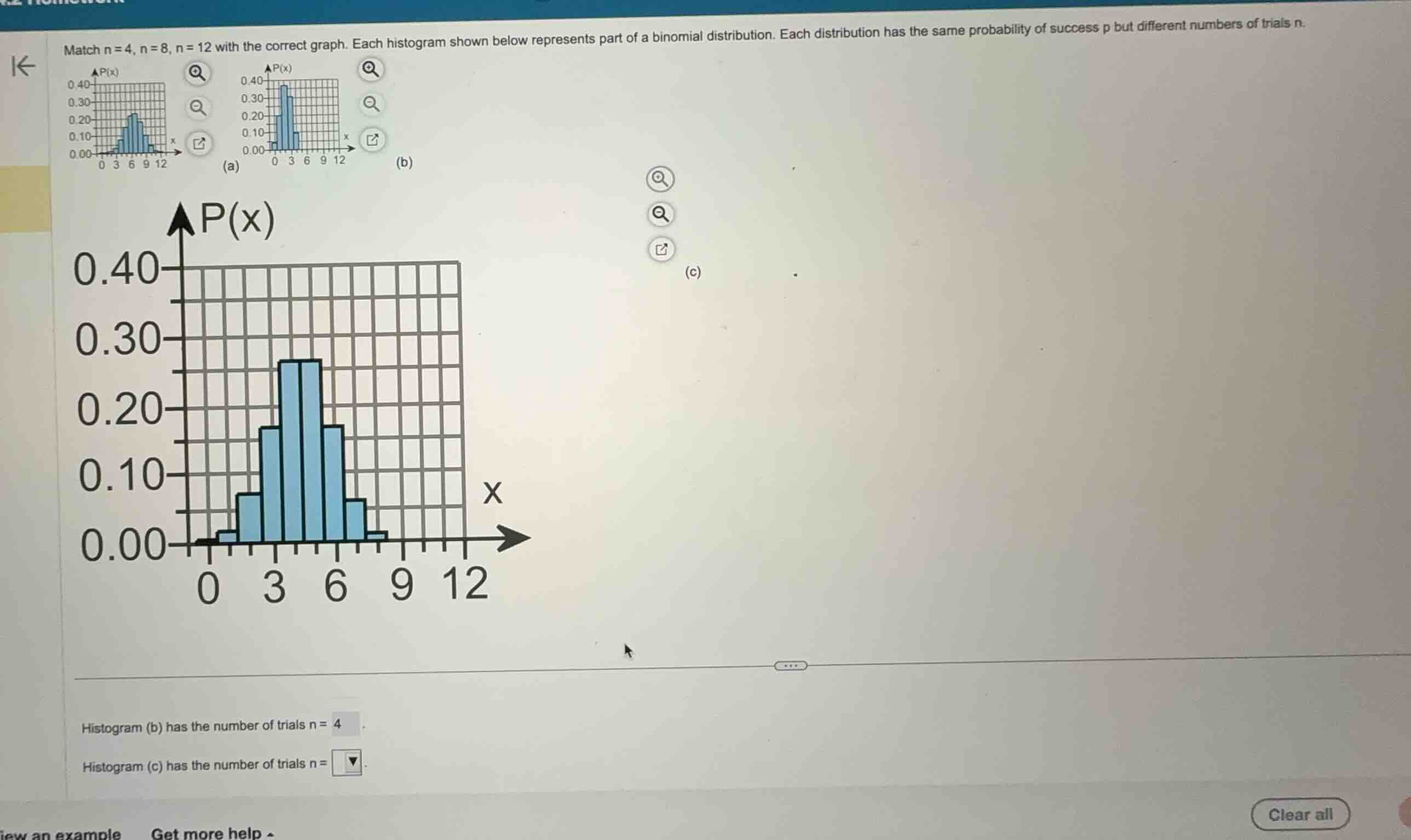 match n = 4, n = 8, n = 12 with the correct graph. each histogram shown…