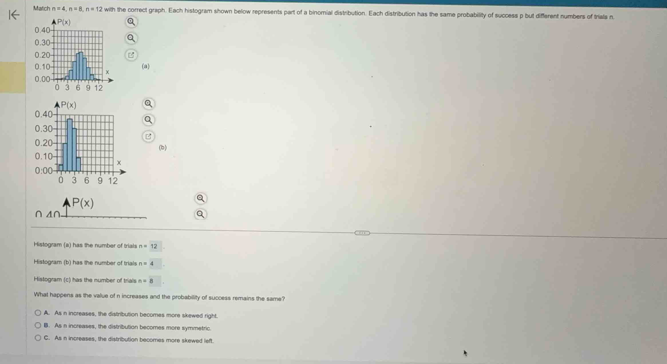 match \\(n = 4\\), \\(n = 8\\), \\(n = 12\\) with the correct graph. ea…