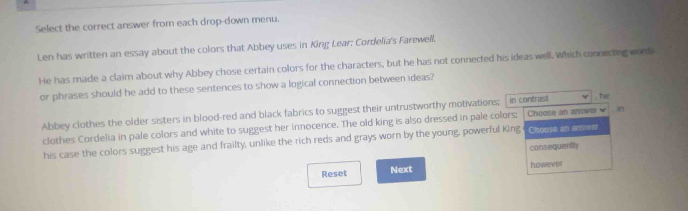 select the correct answer from each drop-down menu. len has written an …