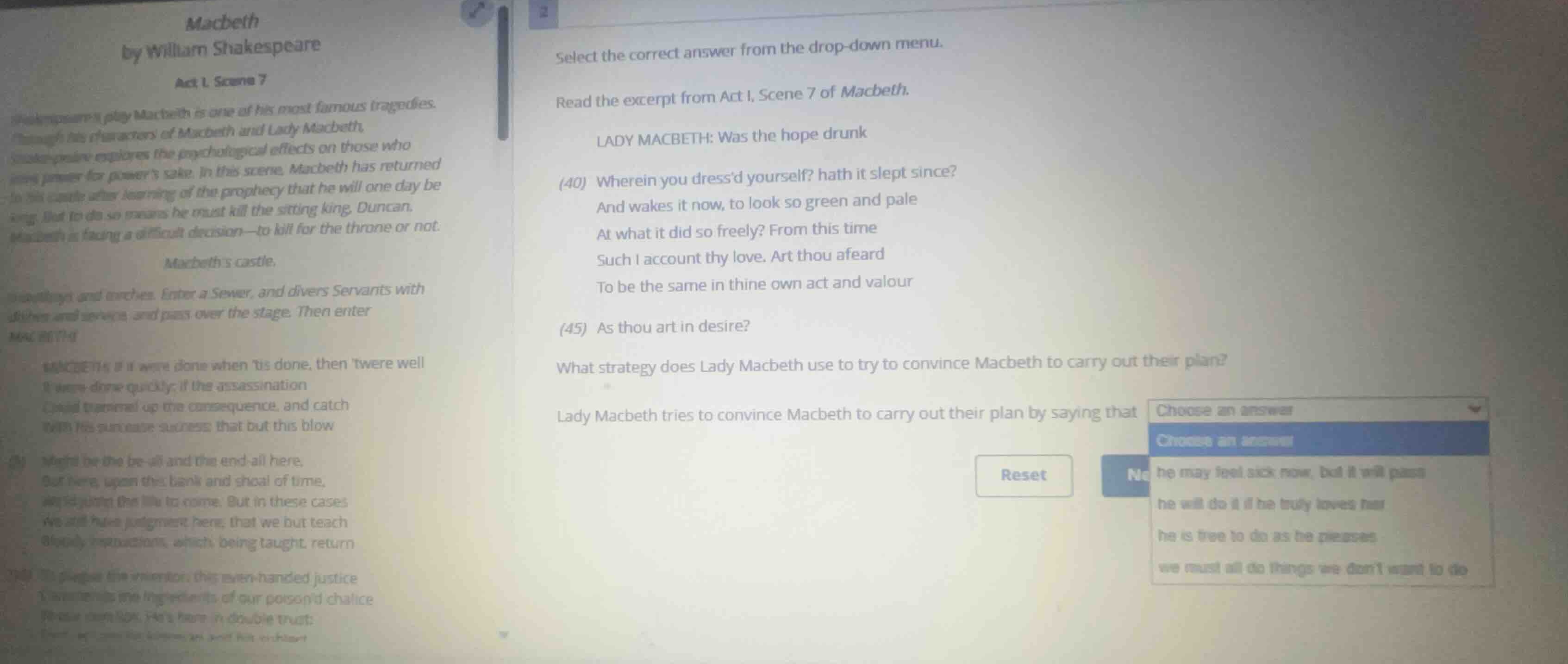 select the correct answer from the drop-down menu. read the excerpt fro…