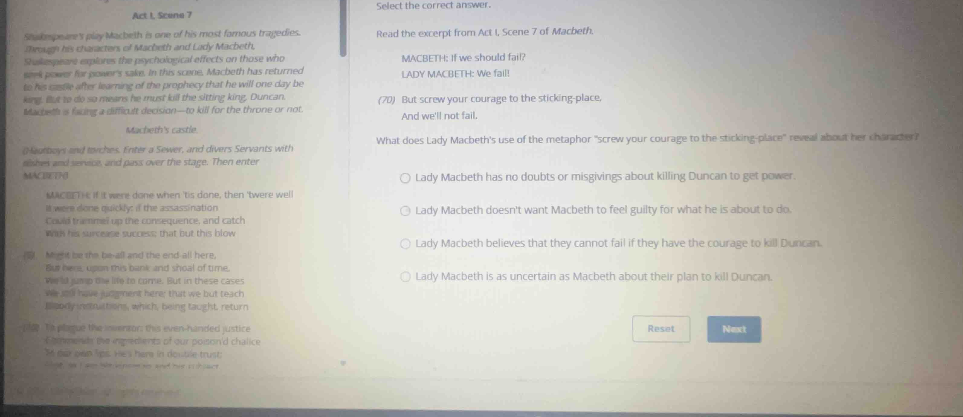 select the correct answer. read the excerpt from act i, scene 7 of macb…