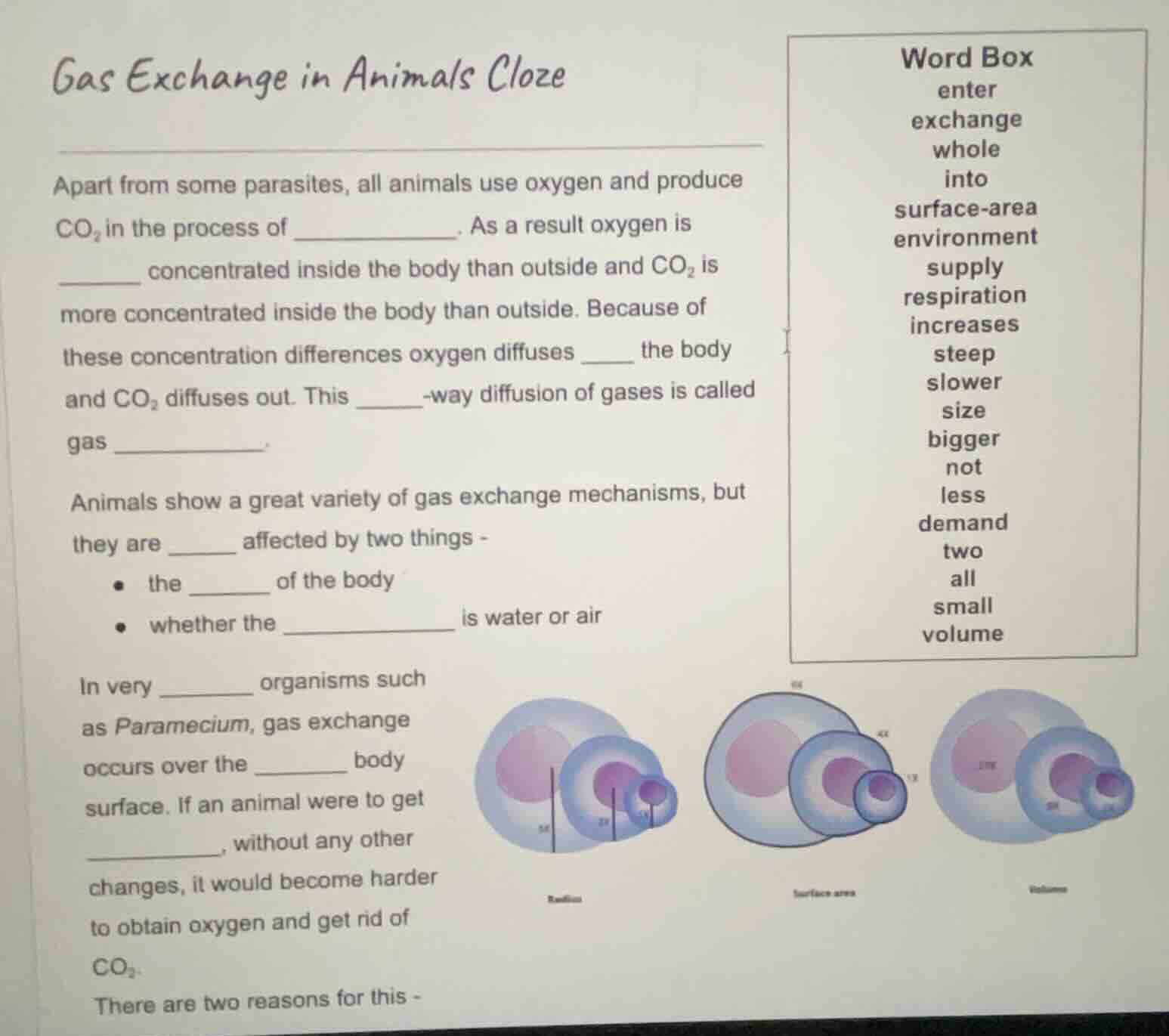 gas exchange in animals cloze apart from some parasites, all animals us…