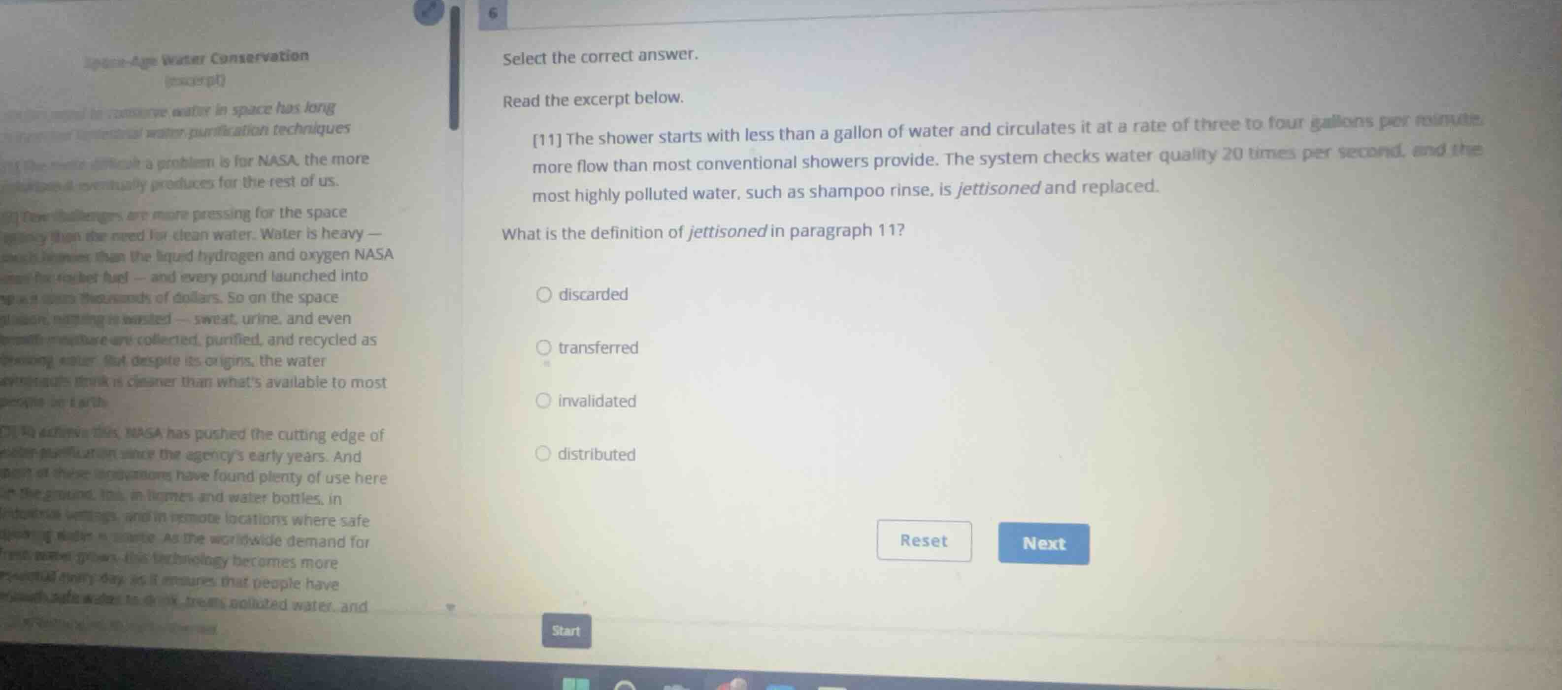 select the correct answer. read the excerpt below. 11 the shower starts…