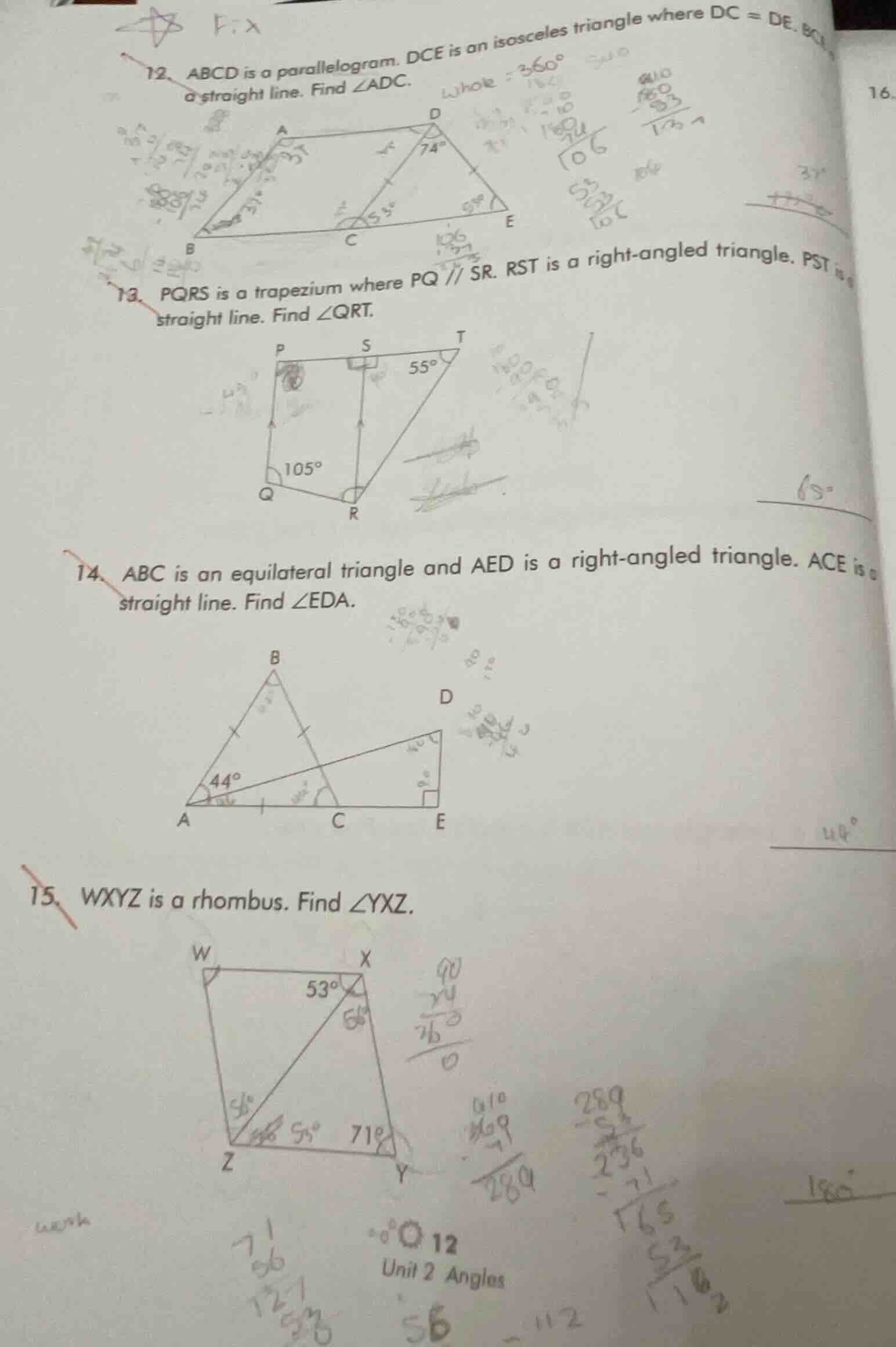 12. abcd is a parallelogram. dce is an isosceles triangle where dc = de…