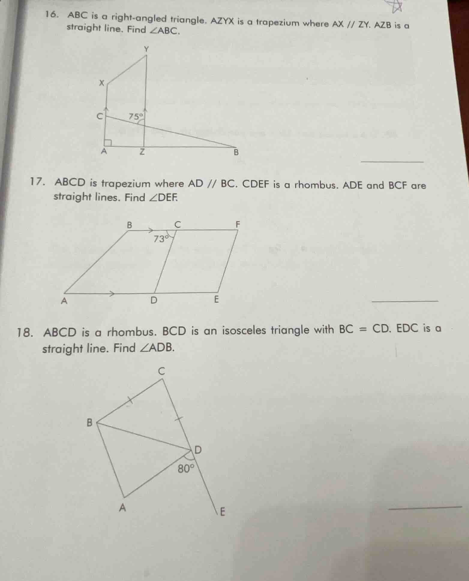 16. abc is a right-angled triangle. azyx is a trapezium where ax // zy.…