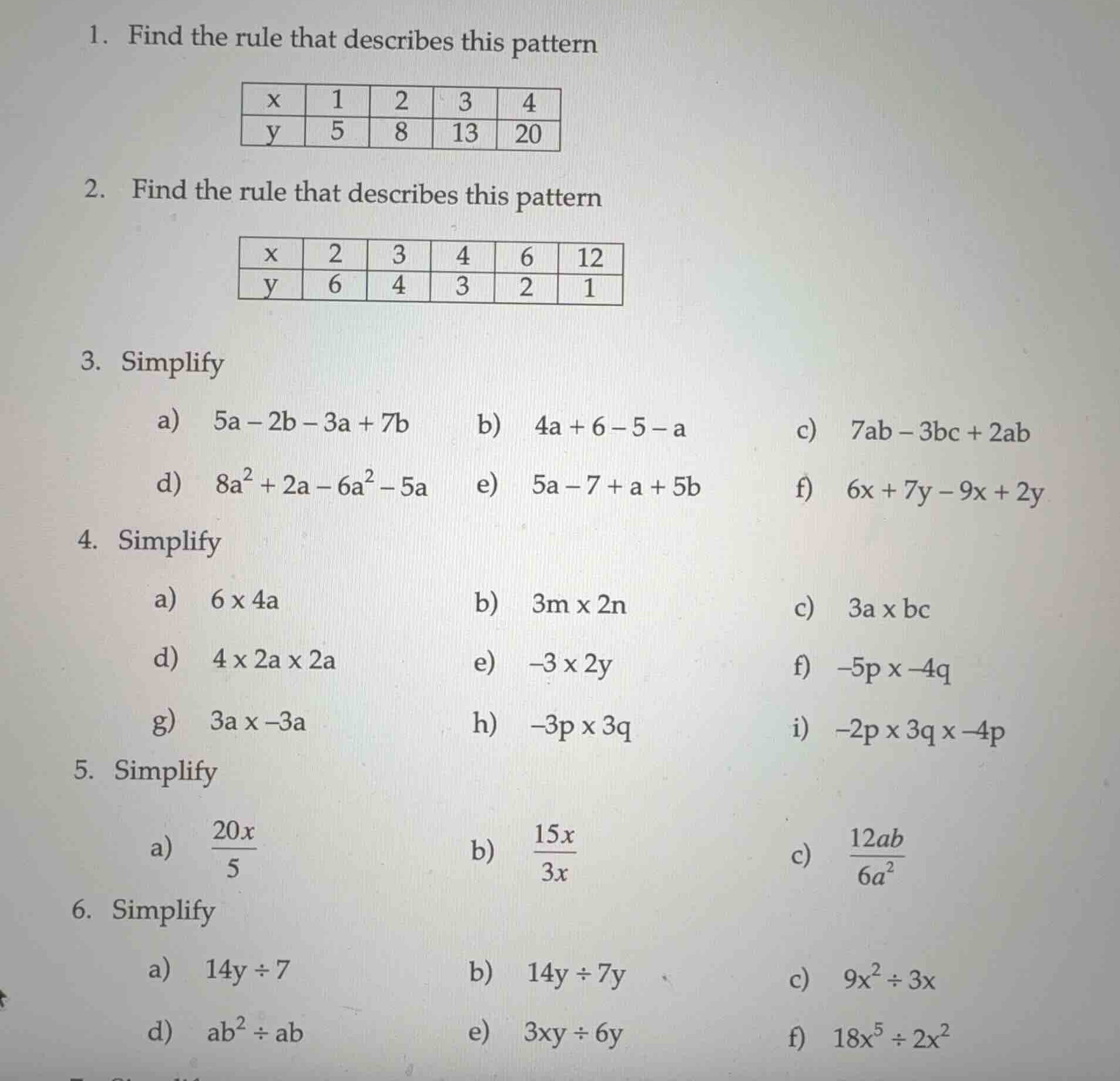 1. find the rule that describes this pattern \\begin{tabular}{|c|c|c|c|…