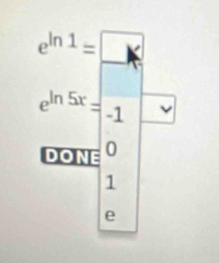 e^{\\ln 1} = \\box e^{\\ln 5x} = \\box