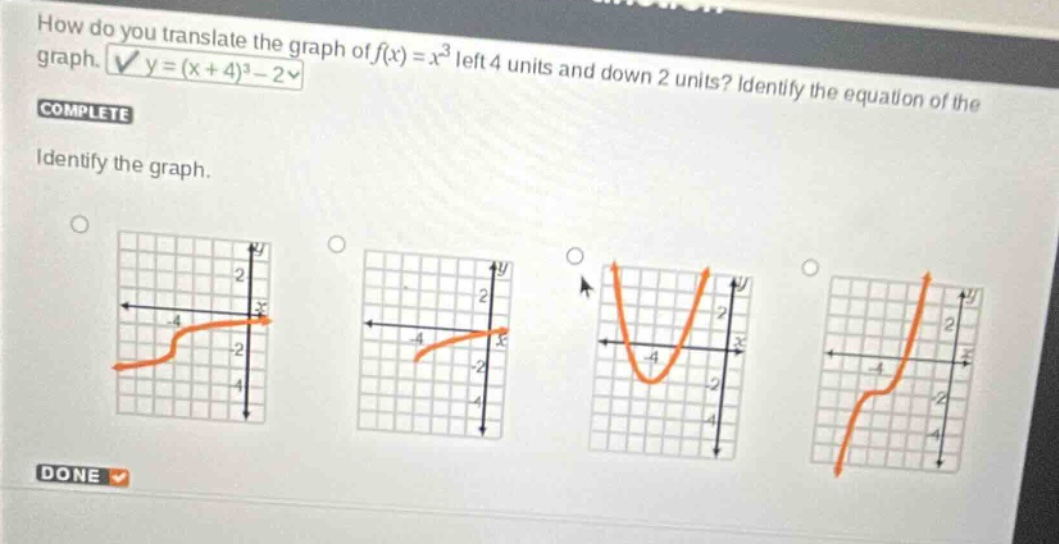 how do you translate the graph of (f(x) = x^3) left 4 units and down 2 …