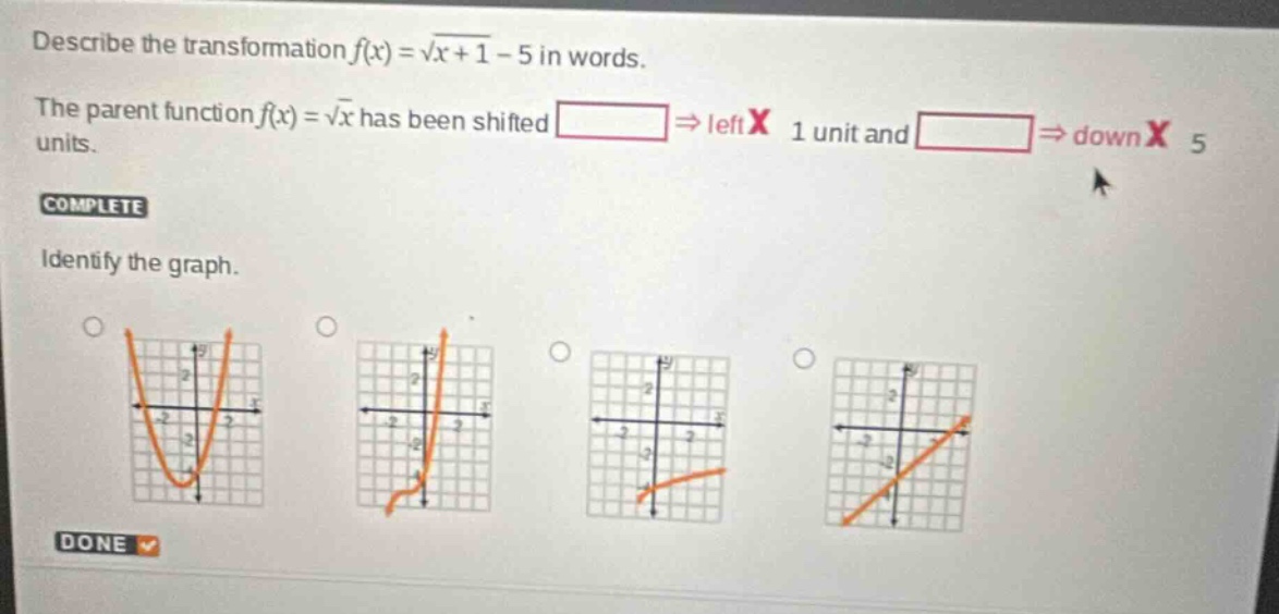 describe the transformation \\(f(x) = \\sqrt{x+1} - 5\\) in words. the …