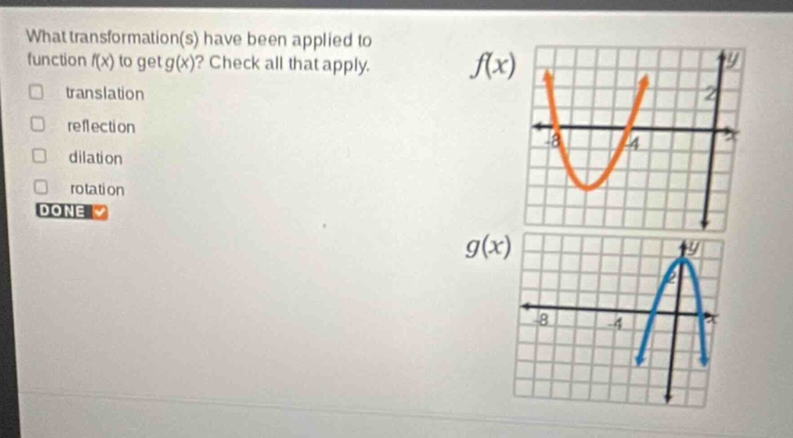 what transformation(s) have been applied to function (f(x)) to get (g(x…