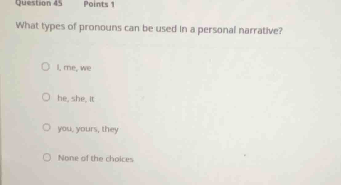 question 45 points 1 what types of pronouns can be used in a personal n…