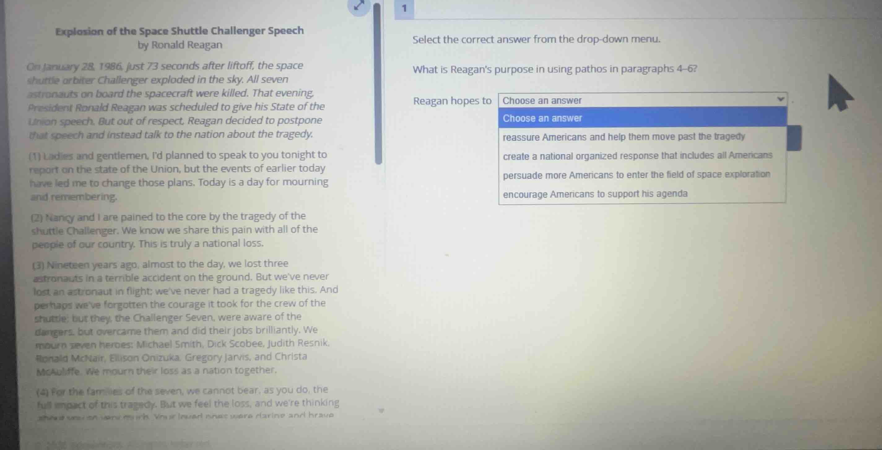explosion of the space shuttle challenger speech by ronald reagan on ja…