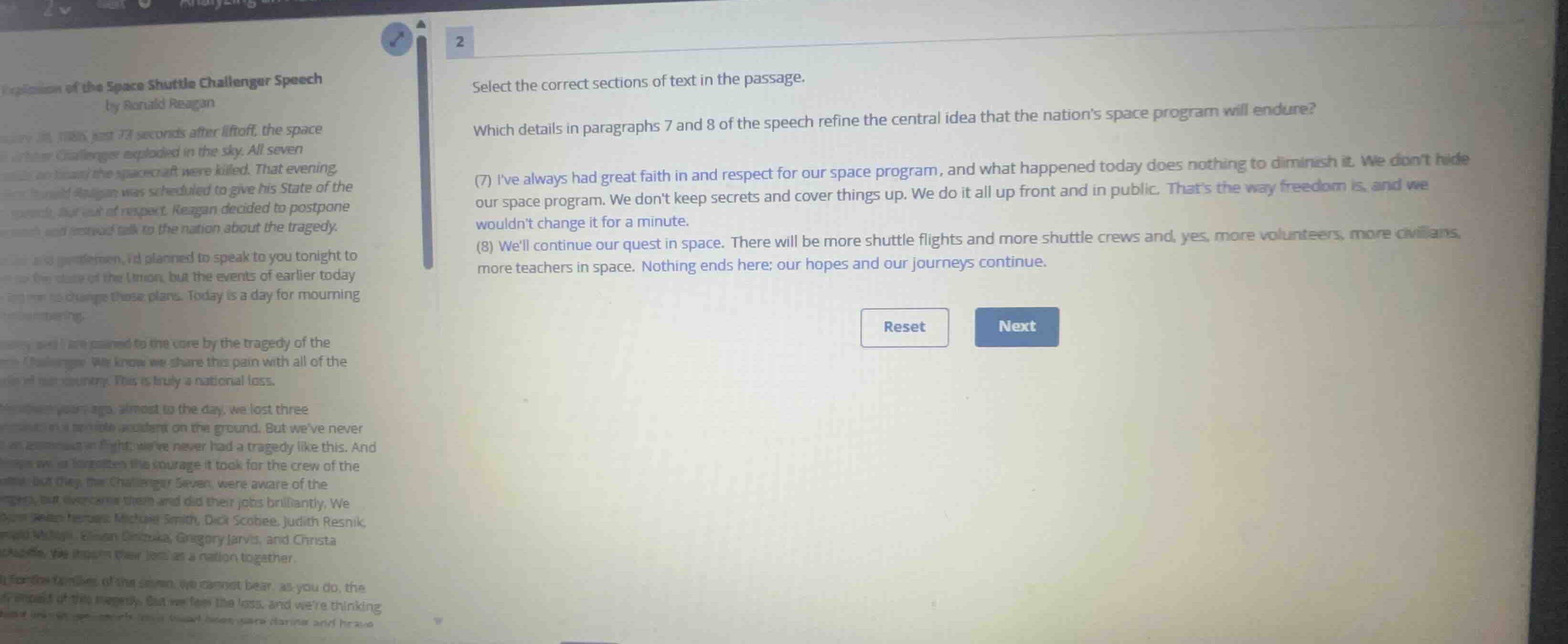 select the correct sections of text in the passage. which details in pa…