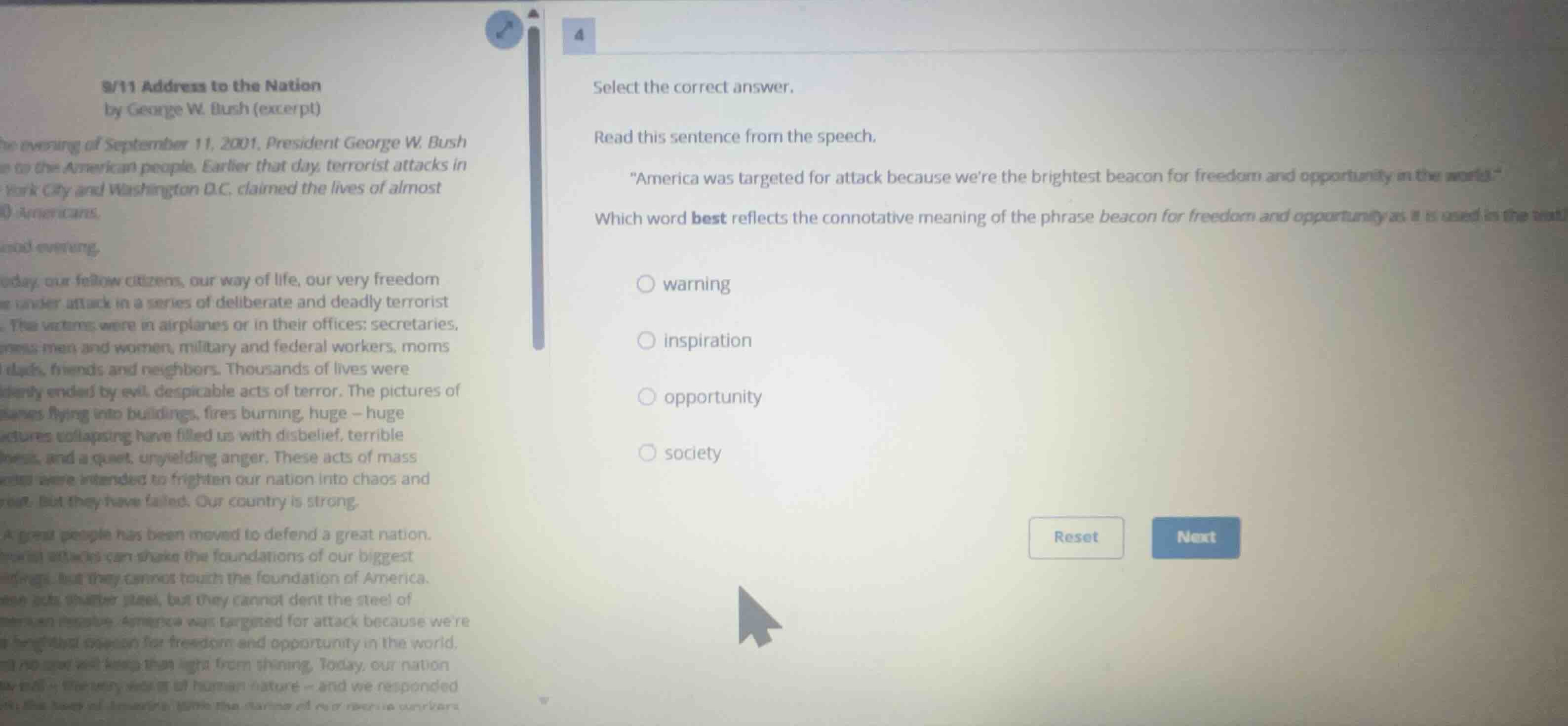 select the correct answer. read this sentence from the speech. \america…