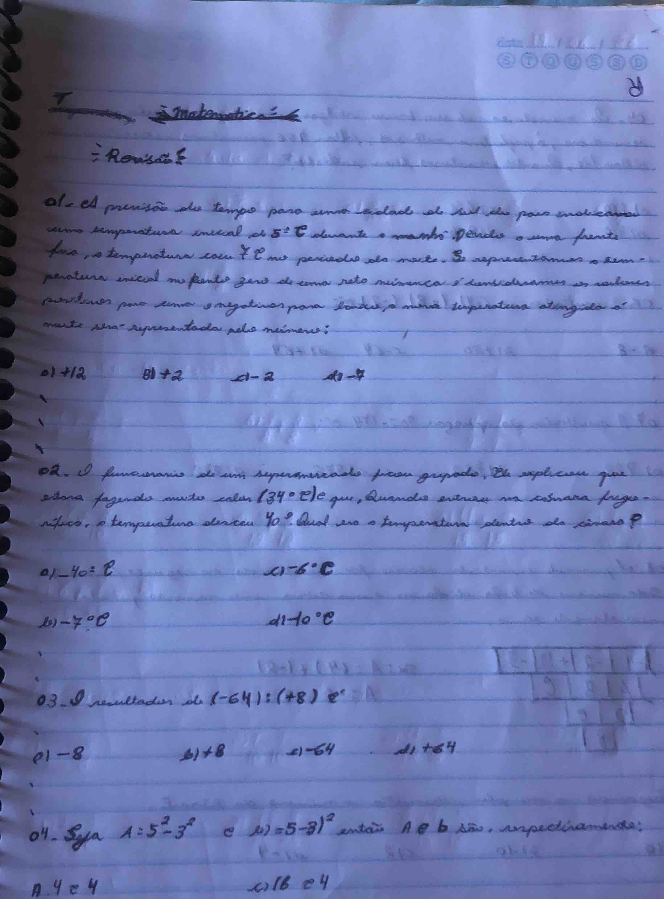 matemática revisão 01. a previsão do tempo para uma cidade do sul do pa…