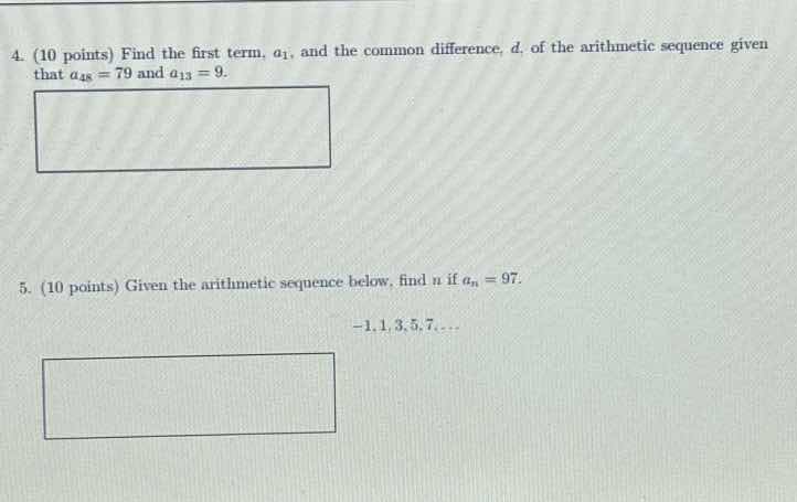 4. (10 points) find the first term, (a_1), and the common difference, (…