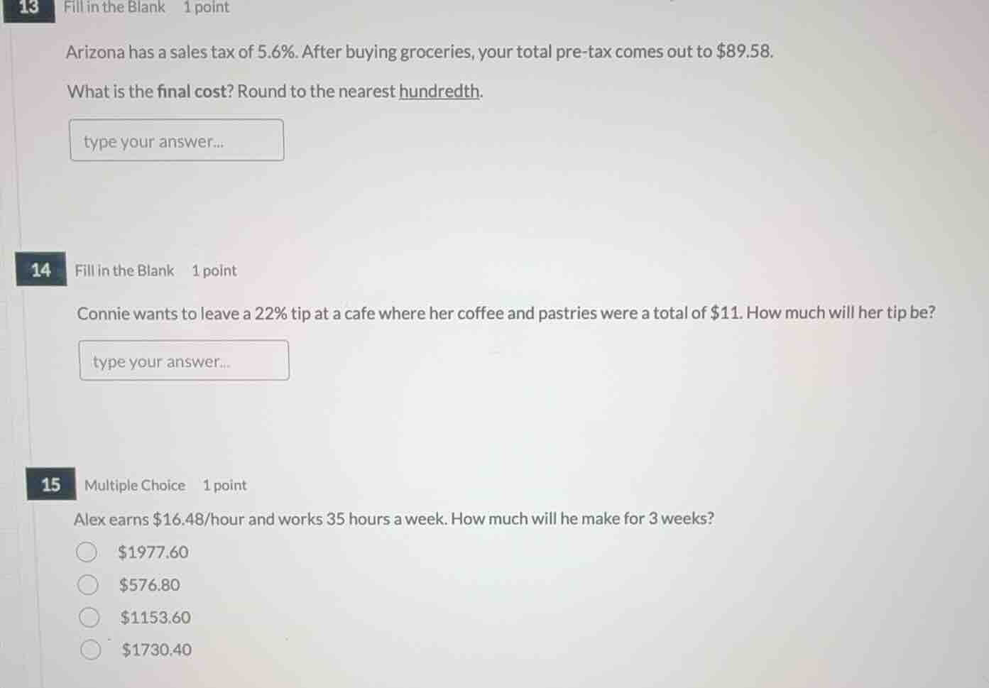 13 fill in the blank 1 point arizona has a sales tax of 5.6%. after buy…