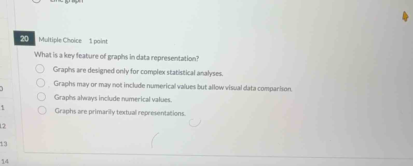 20 multiple choice 1 point what is a key feature of graphs in data repr…
