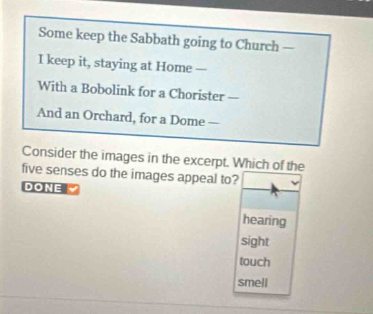 some keep the sabbath going to church — i keep it, staying at home — wi…