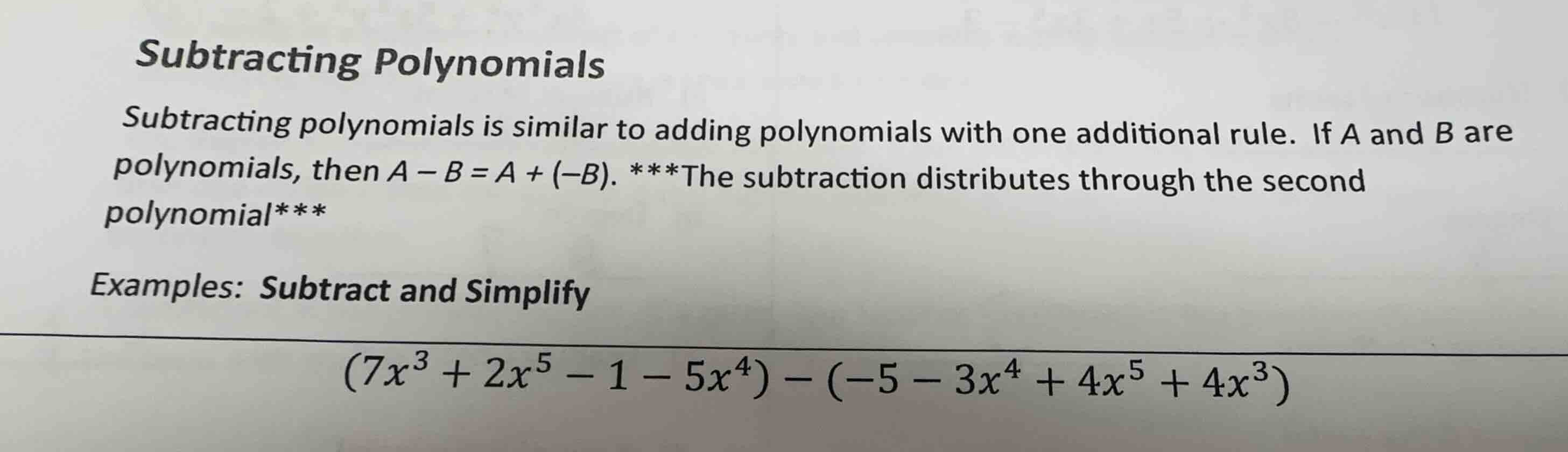 subtracting polynomials subtracting polynomials is similar to adding po…