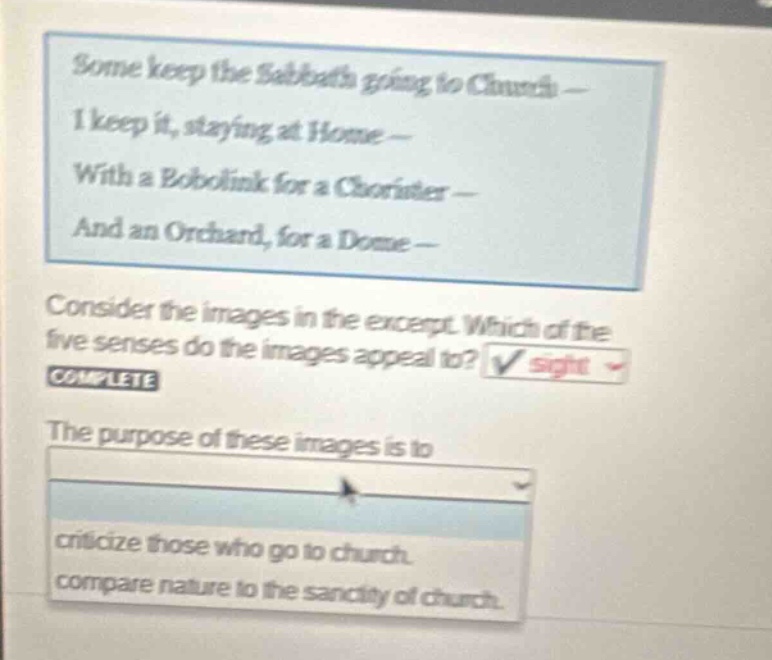 some keep the sabbath going to church - i keep it, staying at home - wi…