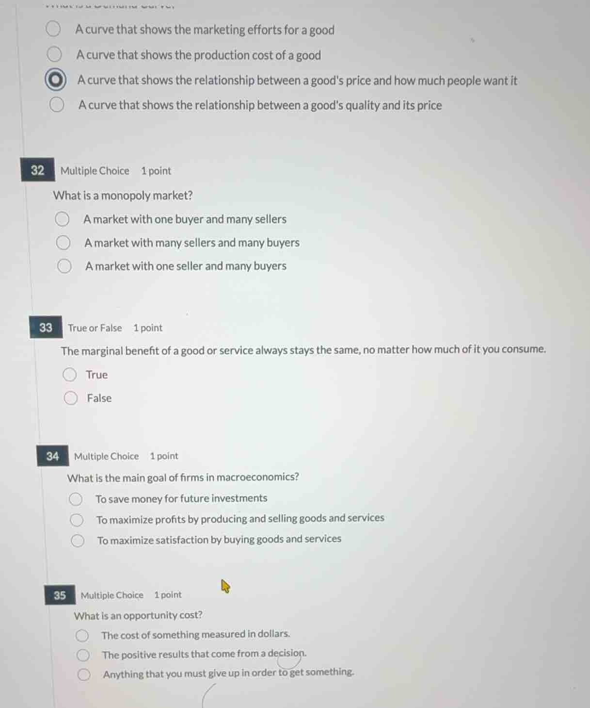 32 multiple choice 1 point what is a monopoly market? a market with one…