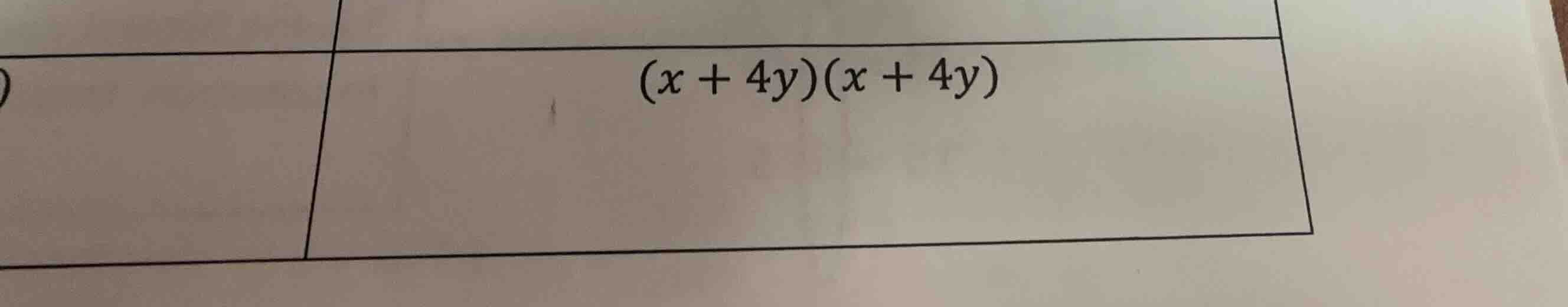 \\((x + 4y)(x + 4y)\\)