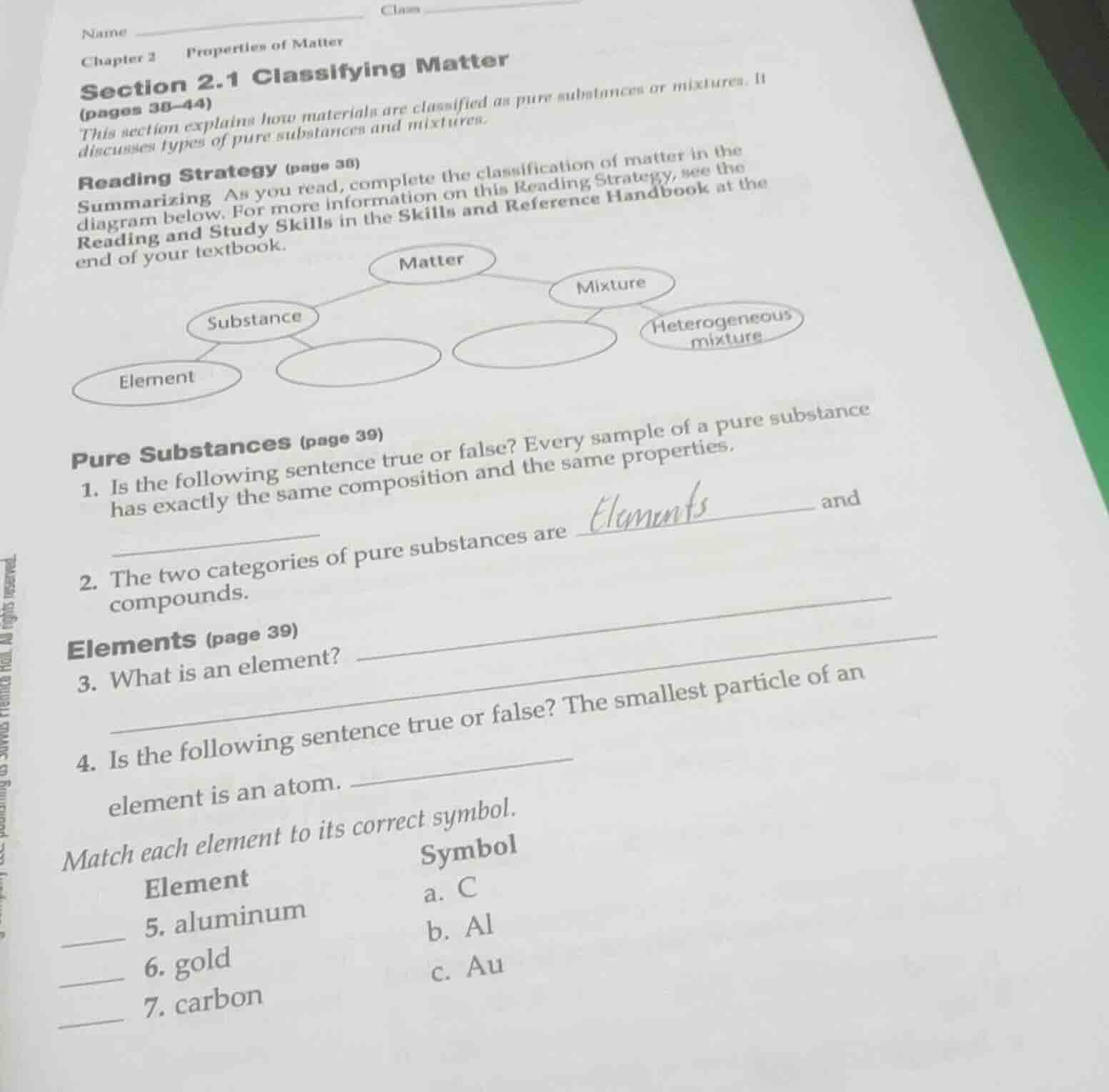 chapter 2 properties of matter section 2.1 classifying matter (pages 38…